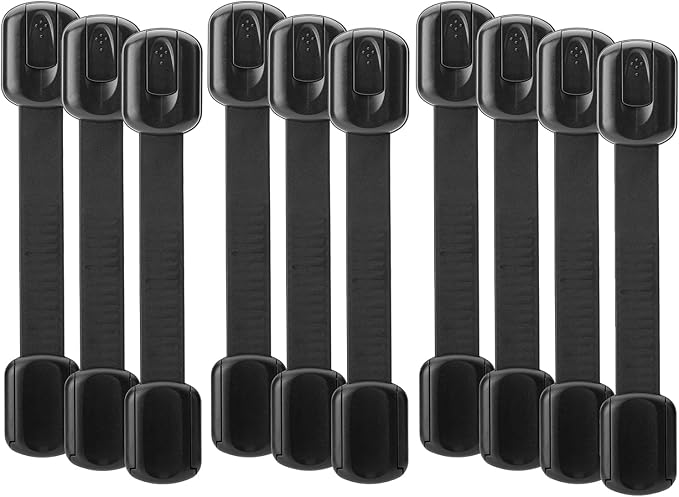 Bates- Child Safety Strap Locks, 10 Pack, Black, Baby Cabinet Locks, Toilet Locks Baby Proof, Child Proof Drawer Locks, Cabinet Baby Locks for Cabinets, Child Proof Cabinet Locks, Drawer Child Locks