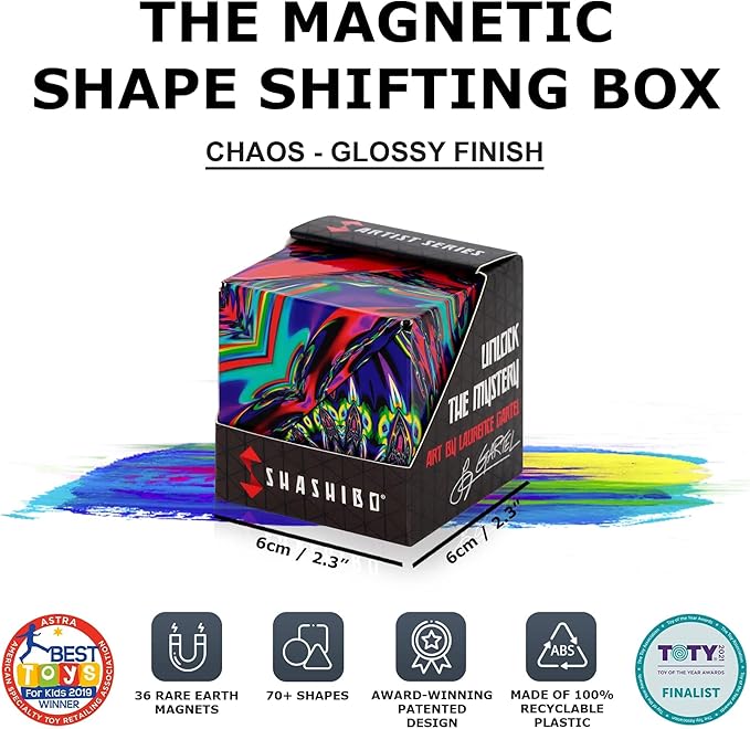 Shashibo Shape Shifting Box - Award-Winning STEM Fidget Toy with Ultra Strong Magnets - Puzzle Cube Transforms Into 100+ Shapes, Perfect Sensory Gift for Kids, Teens, and Adults (Chaos)