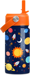 Space Water Bottle - Kids Water Bottle with Straw Lid - 12 Oz Insulated Stainless Steel Water Bottles for Kid Boys Girls - Travel Cup for School Sports