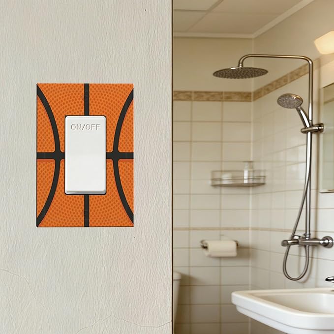 Vintage Basketball Texture Single Rocker Switch Cover - 1-Gang Standard US Size Sports Themed Light Switch Covers for Boy's Bedroom Decor