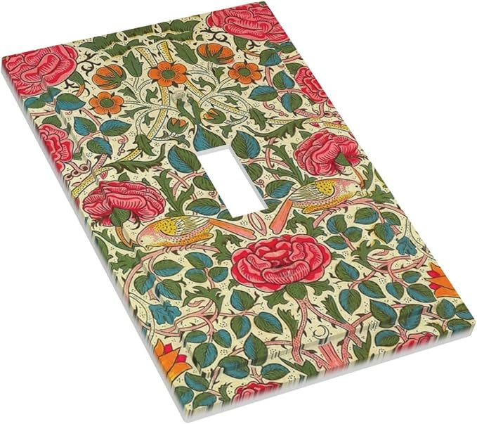 William Morris Roses Floral 1 Gang Light Switch Cover Single Toggle Wall Plate VintageTulip Flower Plant Bird Decorative Electrical Switchplate Covers for Country Bedroom Home Decor