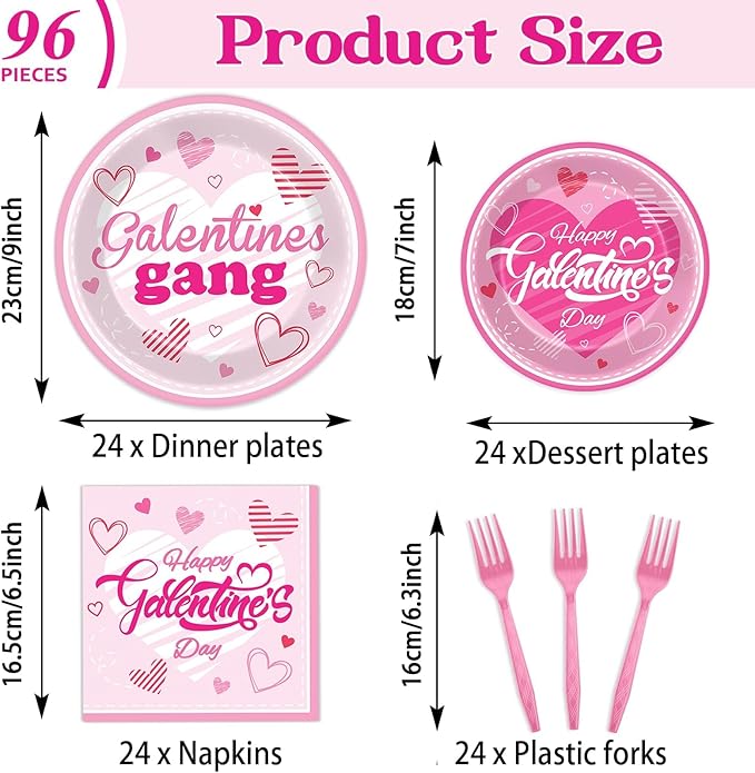 Wiooffen 96 Pcs Galentine's Day Party Plates Napkins Tableware Set Galentines Supplies Disposable Dinnerware Galentines Day Decoration Favors for Valentine, 24 Guests