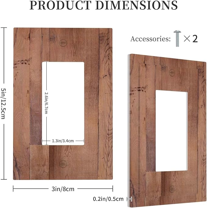 Rustic Brown Dark Wood Texture Printing Decorative Outlet Covers 1 Gang Single Rocker Light Switch Cover Plate Wall Plates Gfci Faceplate For Farmhouse Cabin Decor