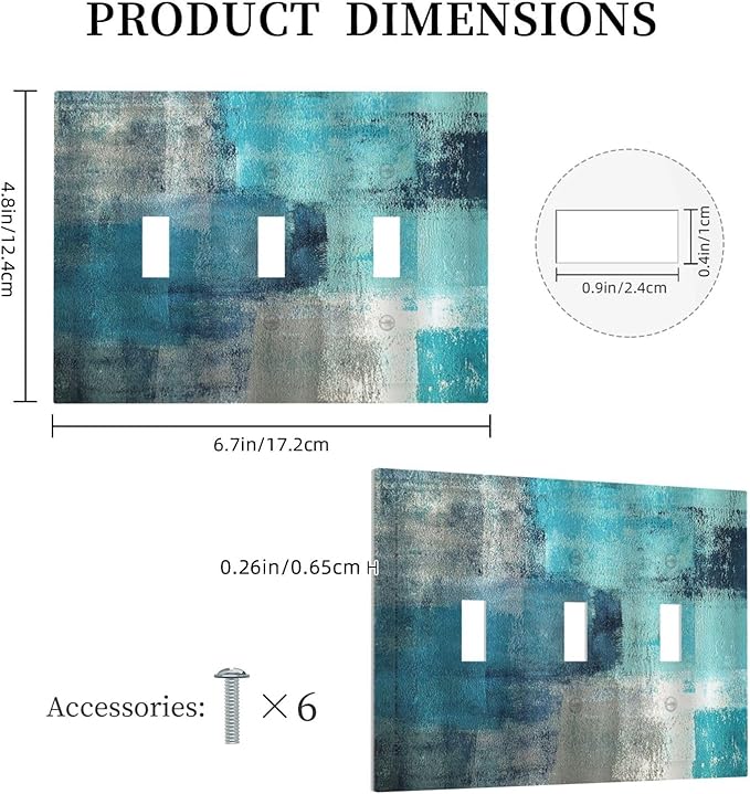 Decorative Switch Plates Teal Blue Modern Geometric Abstract Turquoise Green 3 Gang Wall Plate Triple Toggle Light Switch Cover Faceplate Electrical Wall Panels for living Room Bedroom