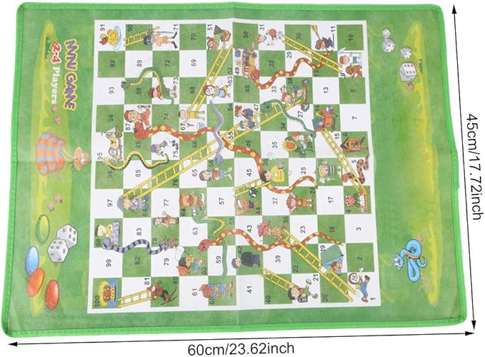Snake Ladder Chess Board Game Washable Folding Non Woven Fabric Carpet Mat with Cartoon Pattern for Kids Family Indoor Outdoor Play Gift 60x45cm