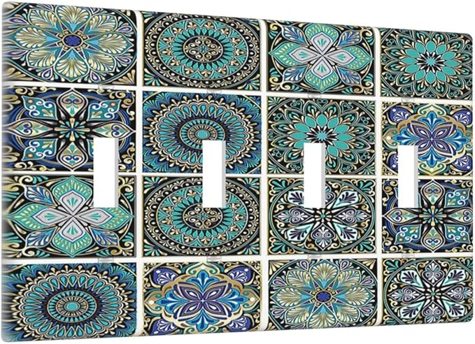 Light Switch Covers Colorful Ocean Sea Turtle Marine Life Quad Toggle Electrical Faceplate 4 Gang Wall Plate Decorative Switch Plates for Kids room Bedroom Decor