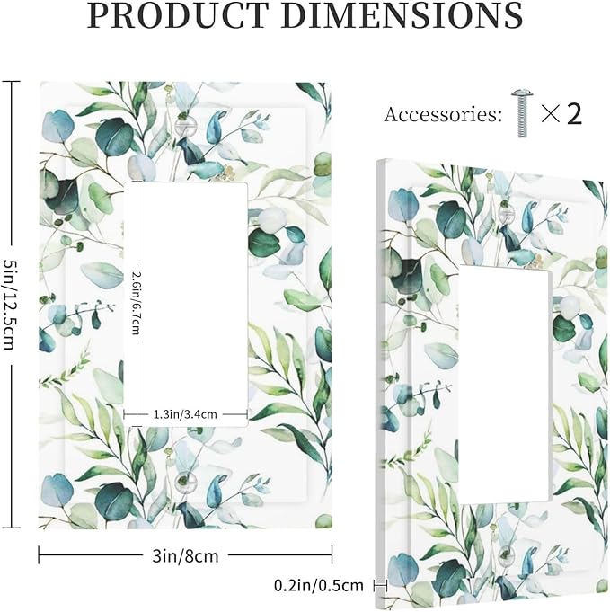 Green Olive Sage Eucalyptus Leaves 1 Gang Decorator Light Switch Cover Single GFCI/Rocker Outlet Switch Wall Plate for Dimmer,USB Outlet Mid Size
