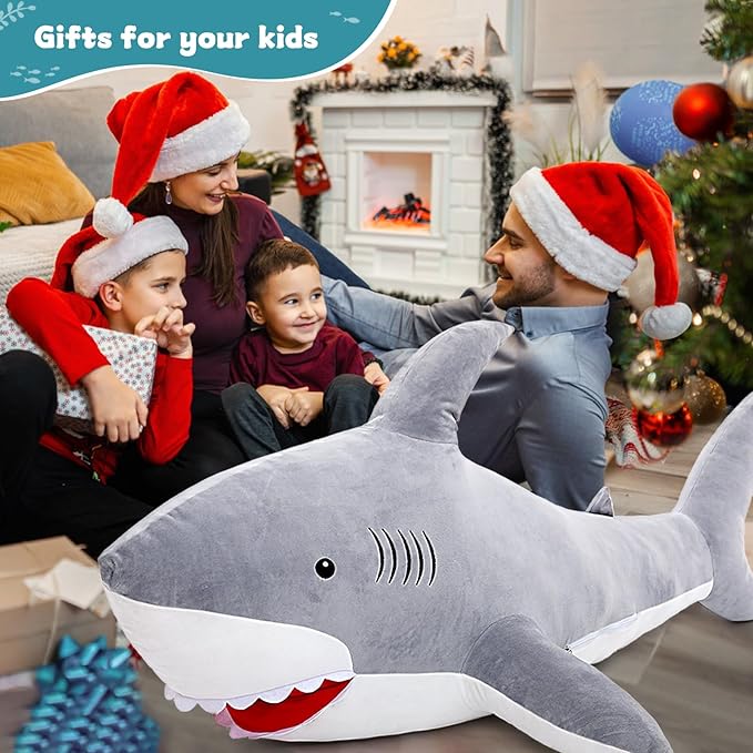 MorisMos 51inch Giant Shark Stuffed Animal, Large Shark Plush Toy Pillow Gift for Kids, Girlfriend, Gray