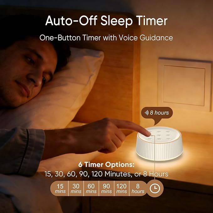 Noise Machine, White Noise Sound Machine for Baby & Adults, 26 Soothing Sounds, 8 Night Light Colors, Tap Control, 6 Timer Settings, Auto-Off & Memory, 4-7-8 Breathing, Sleep Soother for Home