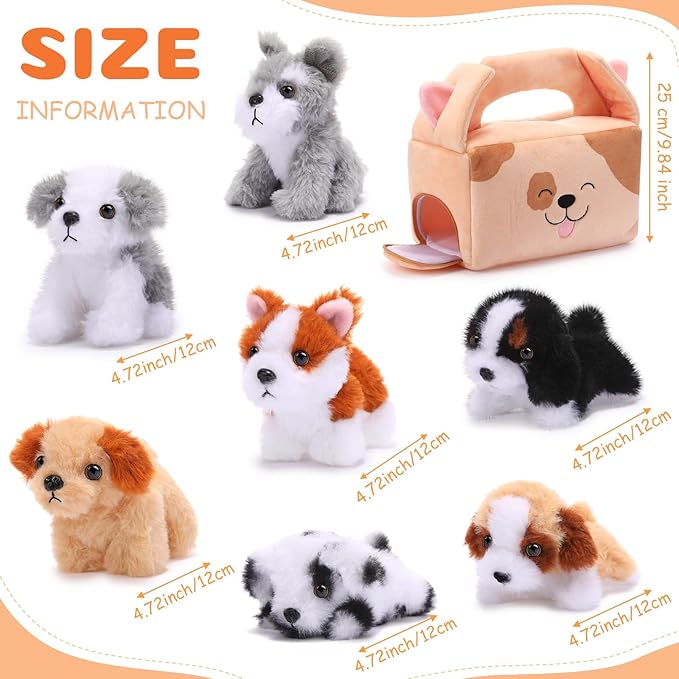 Blueweenly 8 Pcs Small Dog Stuffed Animal Set Plush House with 7 Fluffy Puppy Stuffed Animals Dog Toys for Kids Birthday Gifts Pet Party Favors Classroom Rewards