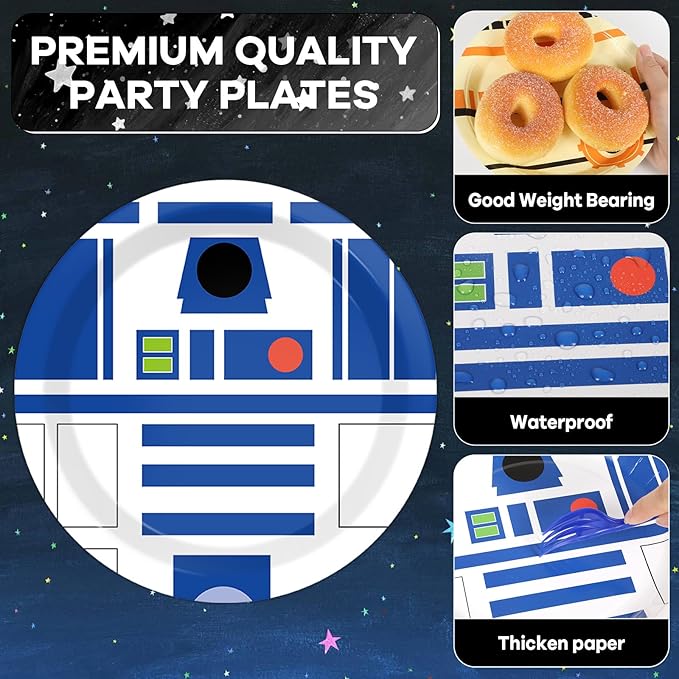 96 Pcs Galaxy Movie Star Birthday Paper Plates and Napkins Stars Party Decorations Space Theme Tableware Galaxy War Disposable Dinnerware Set for Universe Outer Space Birthday Party Serves 24 Guests