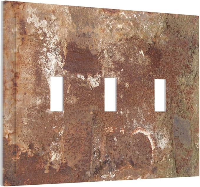 Decorative Switch Plates Shabby Old Aged Rusty Antique Brass Metal 3 Gang Wall Plate Triple Toggle Light Switch Cover Faceplate Electrical Wall Panels For Farmhouse Cabin Decor