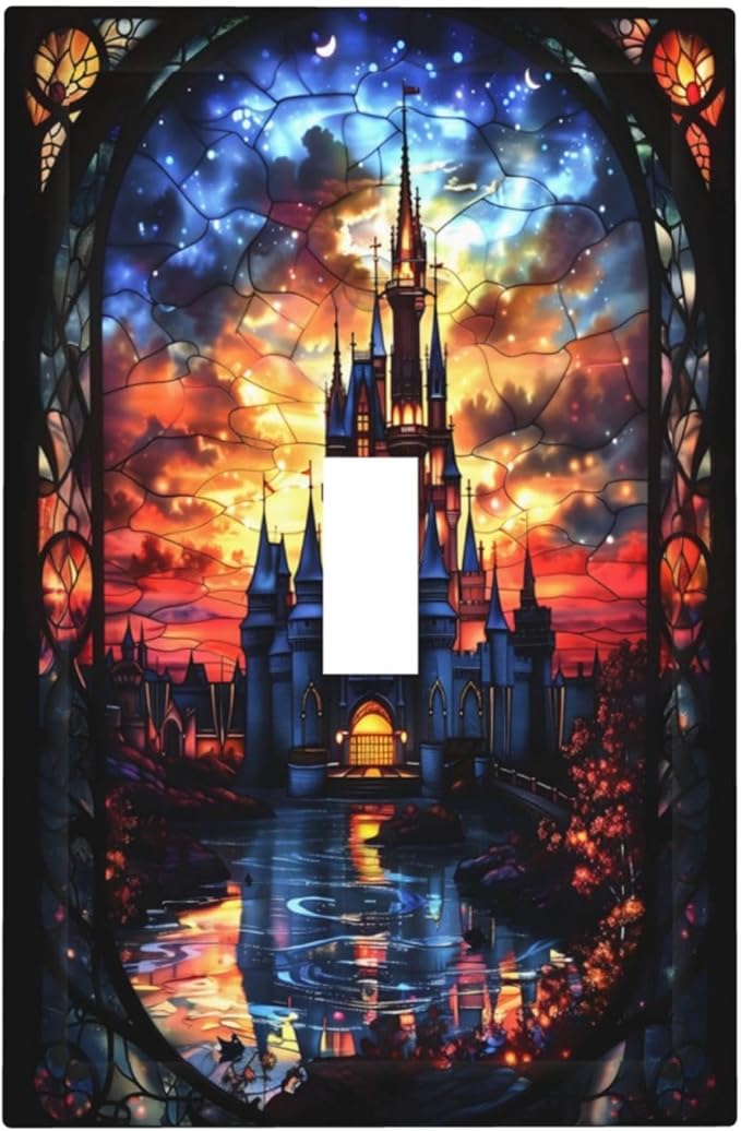 Medieval Fantasy Castle Magic Academy Decorative Light Switch Cover 1 Gang Single Toggle Device Electrical Faceplate Switchplates Decorator Outlet Wall Plate for Kids Room Bedroom Decor