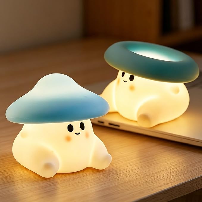 Mushroom Night Light for Kids, Cute Ghost Mushroom Lamp Silicone Baby Nursery Night Lamp, Dimmable Squishy Touch Bedside Lamps, Adorable Rechargeable Animal Lamps Gifts Kawaii Room Decor Girls Boys