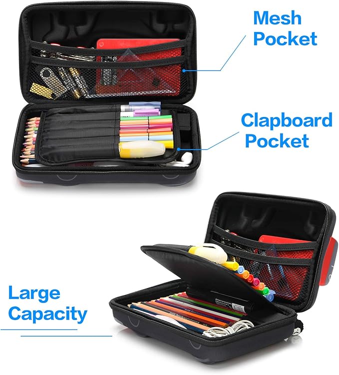 rockpapa Large-Capacity Race Car Pencil Case, Pencil Box, Storage Box for School Students Boys Teens Kids Toddlers Grey Red