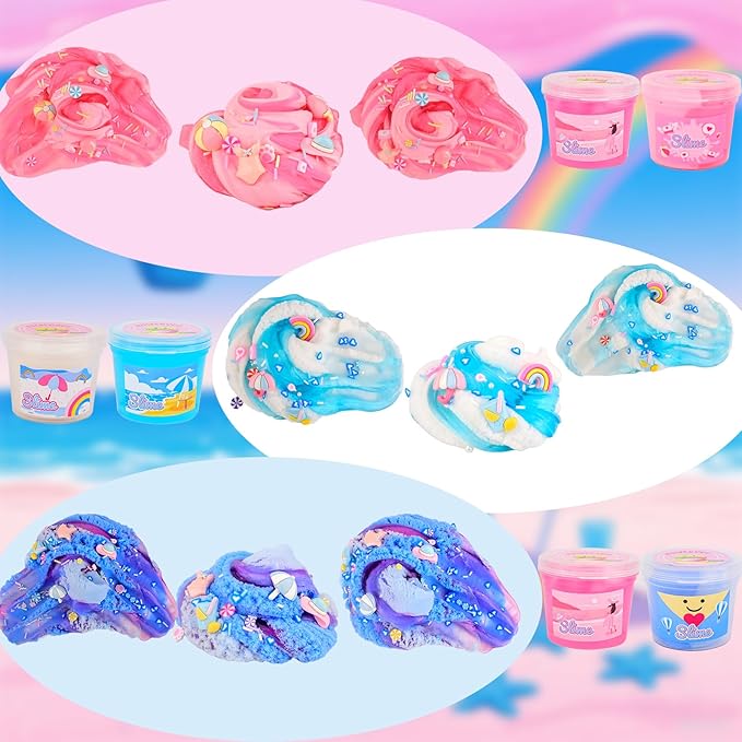 6 Pack Slimes, Pink & Blue Slime kit, Cloud Butter & Clear Slime, Party Favors, Sensory Toys for Kids Girls Boys Ages 4-12, Goodie Bag Stuffers, Birthday Gift Ideas Cute Stuff