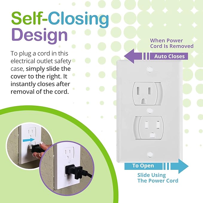 Self-Closing Electrical Wall Outlet Covers for Baby Proofing, Premium Plastic, Standard-Size Child Proof Outlet Cover, 4.6 x 3 Inches, Pack of 4, White - Wonderkid