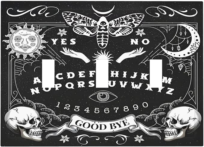 Black Witchy Skeleton Skull Gothic Sun Moon Decorative Switch Plates 3 Gang Wall Plate Triple Toggle Light Switch Cover Faceplate Electrical Wall Panels for Bedroom Living Room Decor