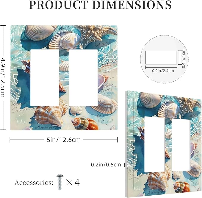 Decorative Outlet Covers Ocean Waves Starfish Conch Scallop Shell 2 Gang Double Gfci Rocker Electrical Wall Panels Light Switch Cover Plate For Kids Room Nursery Decor