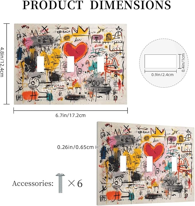 Colorful Graffiti Street Art Banksy Prints Decorative Switch Plates 3 Gang Wall Plate Triple Toggle Light Switch Cover Faceplate Electrical Wall Panels for Kids Room Office Decor