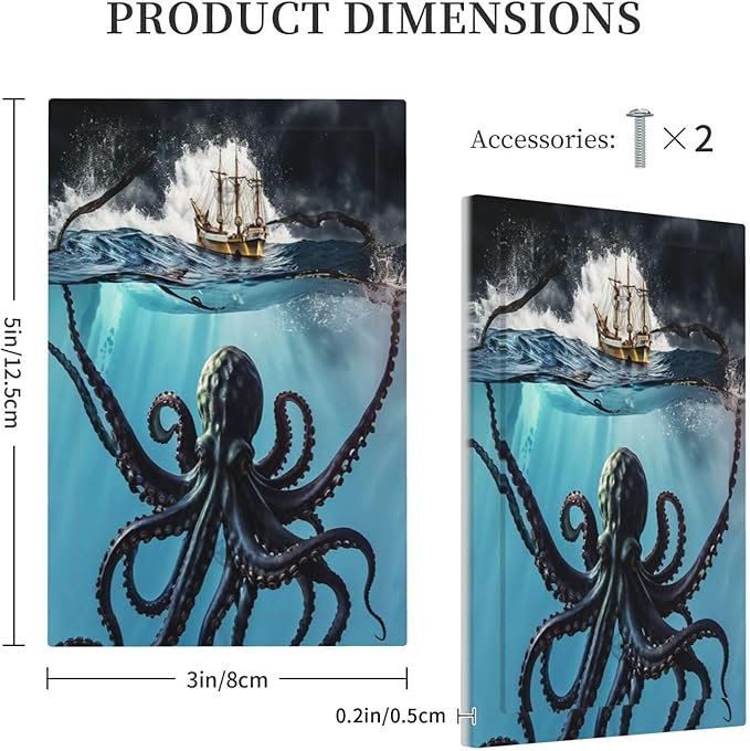 Light Switch Cover Plate Black Ocean Nautical Octopus Ship Funny Kraken Wall Plates 1 Gang Blank No Device Outlet Covers Decorative Electrical Switchplate for Bathroom Home Decor