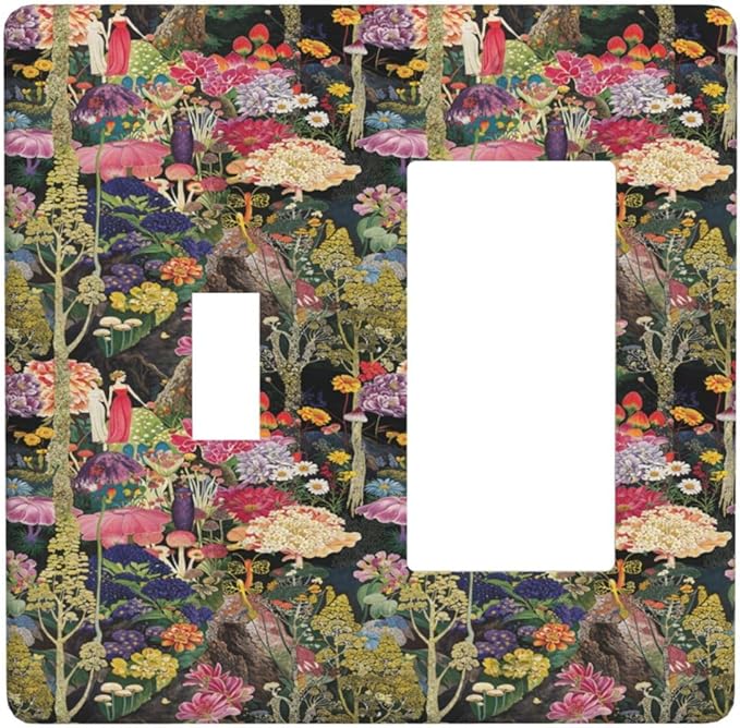 Dreamy Tropical Rainforest Colorful Mushroom Wildflower Outlet Covers 1 Toggle 1 Rocker Combination Decorative Wall Plate Electrical Switch Plates Light Switch Cover Plate for Farmhouse Kids Room