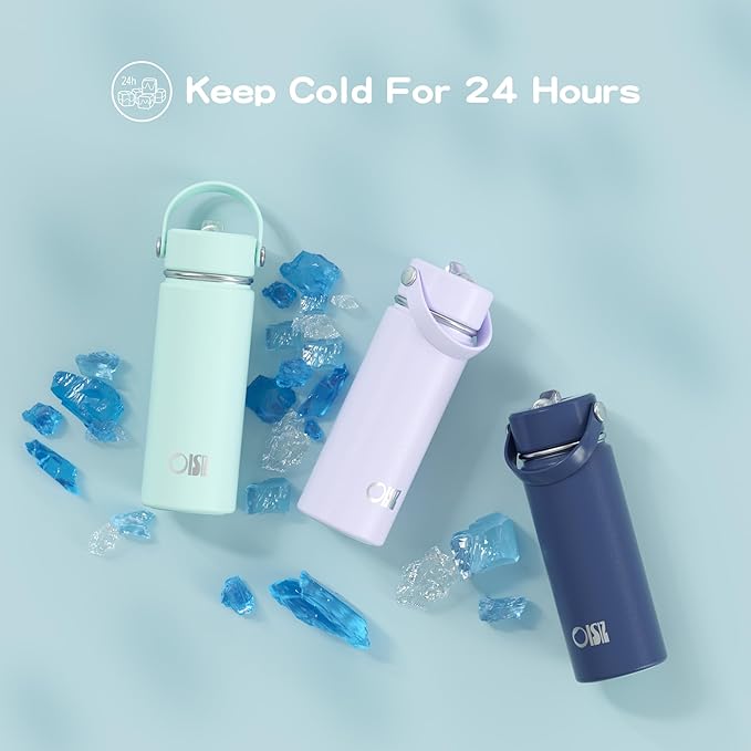OISIZ 18oz Kids Water Bottle with Straw Lid, Vacuum Insulated Water Bottle Stainless Steel Bottles for Kids for School, Leakproof Water cups, BPA Free and Keep Cold for 24 Hours,Easy to Clean