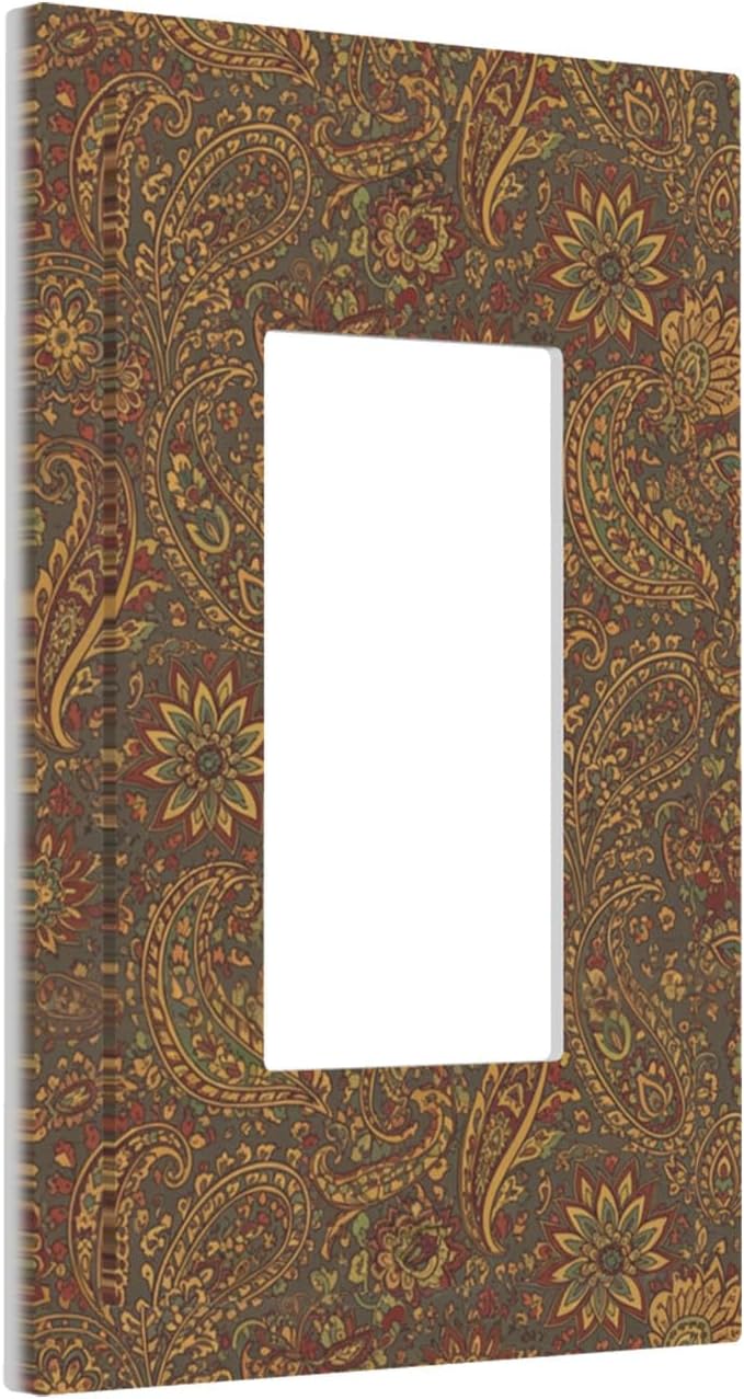 Vintage Paisley Single Rocker Switch Cover - 1-Gang Standard US Size Bohemian Boho Light Switch Covers, Autumn Tones Retro Floral for Eclectic Homes