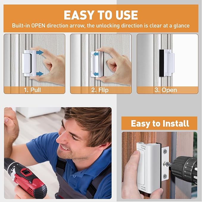 Home Security Door Reinforcement Lock, 2-Pack Upgraded White Front Door Locks for Kids Safety Withstand 800 lbs, Toddler Child Proof Door Lock, Extra Door Lock from Inside Prevent Unauthorized Entry