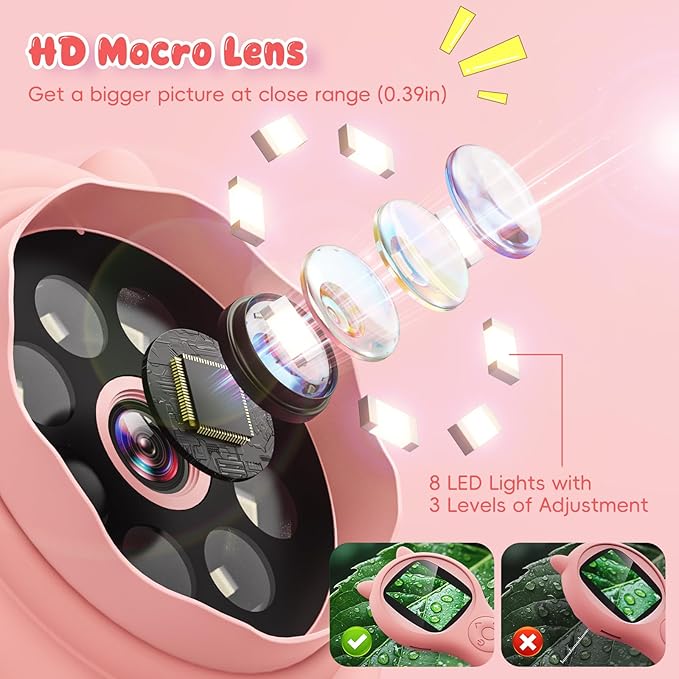 Portable Handheld Mini Digital Microscope for Kids - Educational Science Toys, Christmas & Birthday Gifts for Age 5 6 7 8 9 10 11 12 Girls & Boys (Pink)