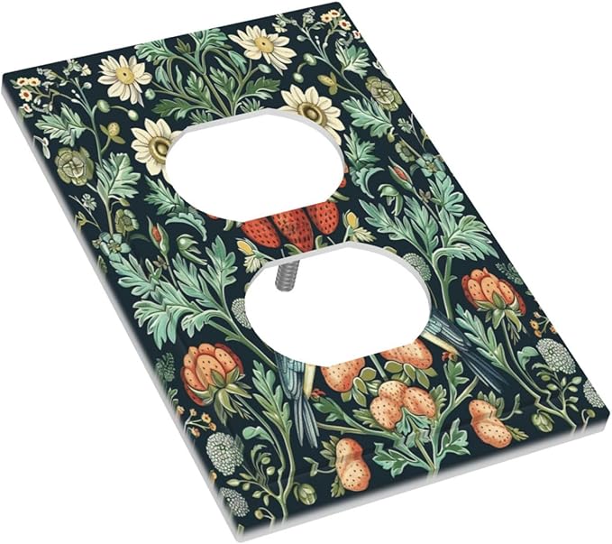 Decorative Outlet Covers Strawberry Birds Flowers Plant Morris Floral 1 Gang Duplex Light Switch Cover Plate Electrical Switch plates Wall Plates Receptacle Covers for Bathroom Bedroom Decor