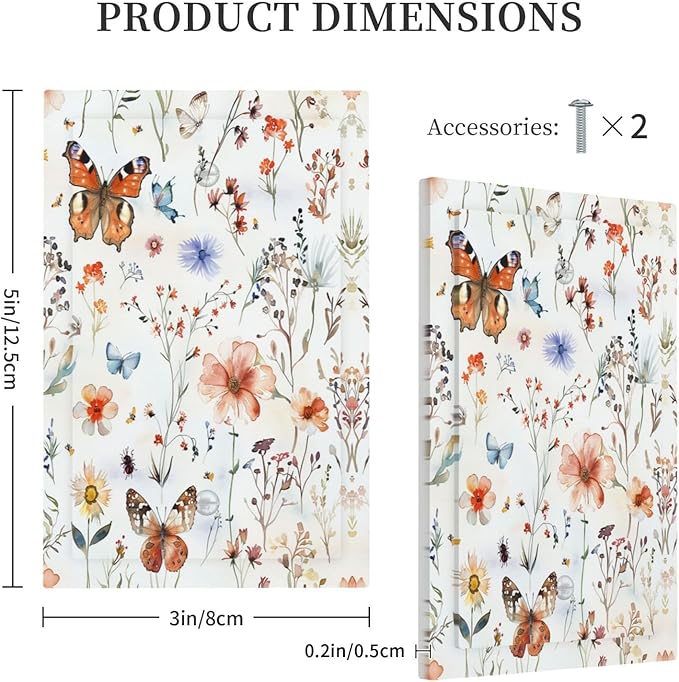 Light Switch Cover Plate Butterfly Floral Boho Multicolor Flower Leave 1 Gang No Device Blank Electrical Wall Plates Faceplate Decorative Switch Plate for Bed Room living Room Decor