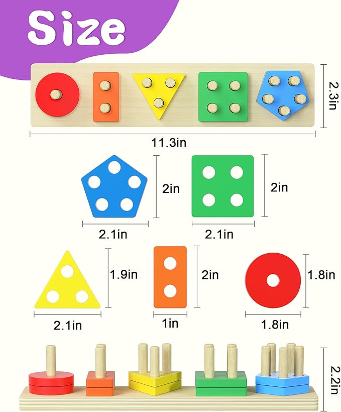 kecristv Montessori Toys for 1 2 Year Old Girl and Boy Birthday Gifts, Shape Sorter Wooden Toys for Toddlers Age 1-3 2-4, Learning Educational Sensory Stacking Toy Toddler Puzzles