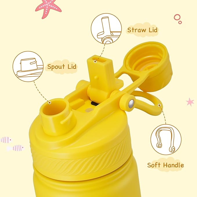 Fijinhom 12 oz Kids Water Bottle, 2-in-1 Stainless Steel Vacuum Insulated Water Bottle for Toddler, Leak Proof Spout & Straw, Double Wall Thermal Flask for Boys&Girls, School, Outdoor, Travel (Ocean)