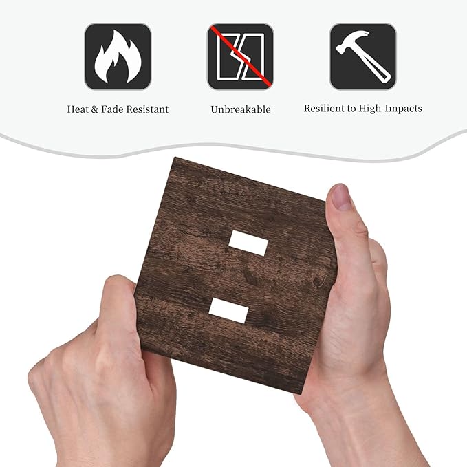 Brown Dark Wood Plank Rustic Vintage Print Decorative Switch Plates 2 Gang Double Toggle Outlet Light Switch Cover Wall Plate Electrical Faceplate for Farmhouse Home Decor