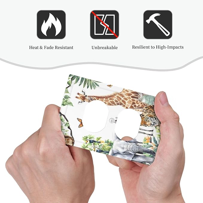 Elephant Giraffe Jungle Animals Leopard Zoo Outlet Covers 1 Gang Duplex Light Switch Cover Decorative Switch Plates Electrical Receptacle Faceplate Wall Plate for Kids Room Nursery Decor