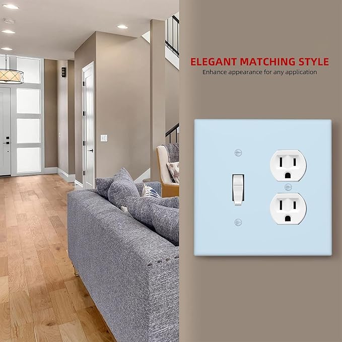 Light/Royal Blue 2 Gang Single Toggle/Duplex Combo Outlet Light Switch Cover, Teal Turquoise Navy Blue Combination 1-Toggle 1-Decorator/Receptacle Wall Plate Electrical Faceplate Covers