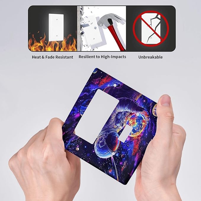 Astronaut Space Cool Galaxy Planet Outlet Covers 1 Toggle 1 Rocker Combination Decorative Wall Plate Electrical Switch Plates Light Switch Cover Plate for Kids Room Nursery Decor
