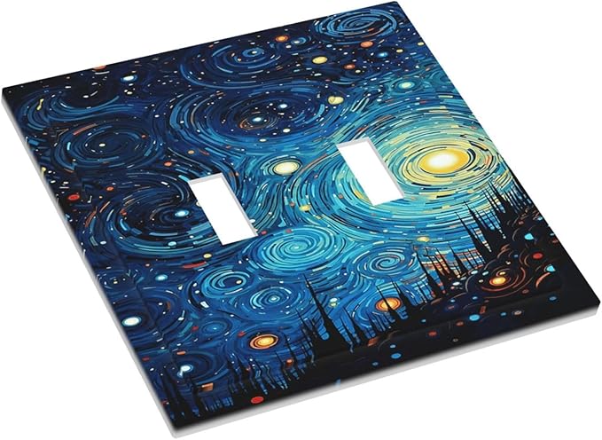 Decorative Switch Plate Covers Abstract Starry Night Style 2 Gang Double Toggle Light Switch Cover Plate Electrical Wall Plate Outlet Cover Outlet Light Switch Cover for Home living Room Decor