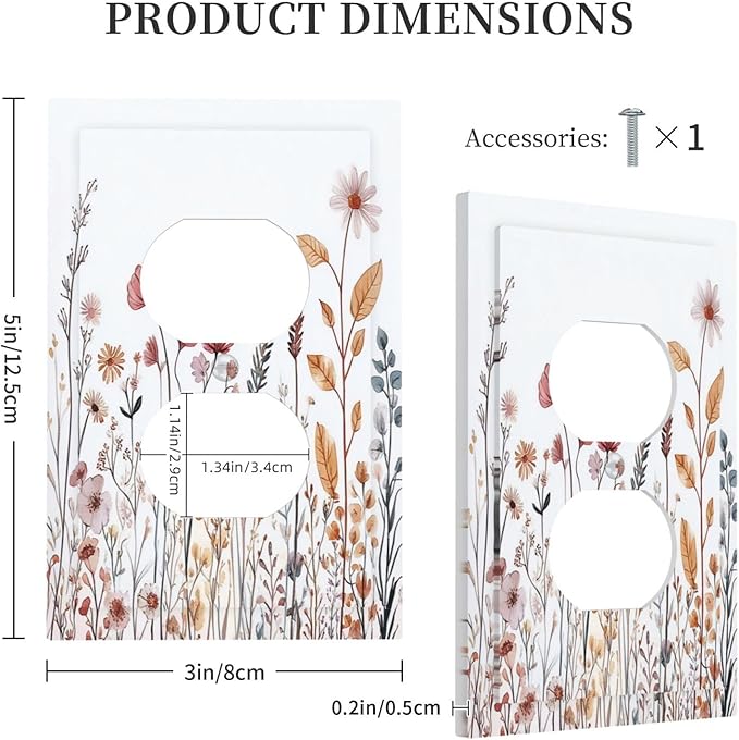 Outlet Covers Spring Floral Pink Wildflower Leaves Plants 1 Gang Duplex Light Switch Cover Decorative Switch Plates Electrical Receptacle Faceplate Wall Plate For Home Bed Room Decor