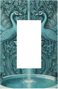 Art Nouveau Peacocks & Fountain in Teal Garden Single Rocker Switch Cover - 1-Gang Standard US Size Elegant Garden Escape Light Switch Covers for Living Room Decor