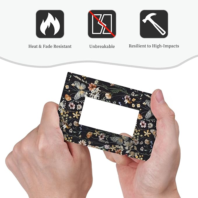 Butterfly Single Rocker Outlet Wall Plates Vintage Flower Leaves 1 Gang Light Switch Cover Decorative Dark Backgrounds Electrical GFCI Switchplate Cute Bees Dimmer Decor for Bedroom Kitchen Bathroom