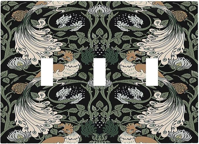 Decorative Switch Plates William Morris Vintage Floral Plants And Birds 3 Gang Wall Plate Faceplate Triple Toggle Light Switch Cover Electrical Wall Panels for Bedroom Home Decor