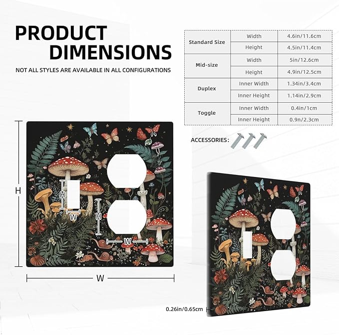 Cartoon Floral Mushroom Forest Butterfly Flowers Wallplates 1 Toggle 1 Duplex Electrical Gfci Faceplate Decorative Light Switch Covers Switch Plate for Bedroom Kids Room Decor