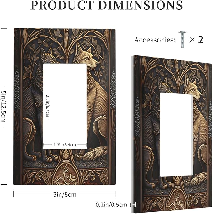 Medieval Wolves Animal Vintage Print Decorative Outlet Covers 1 Gang Single Rocker Light Switch Cover Plate Wall Plates GFCI Faceplate for Farmhouse Home Decor