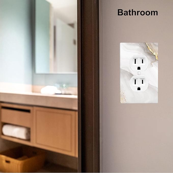 White Gold Gray Marble 1-Gang Duplex Wall Plate, Modern Decorative Outlet Cover for Kitchen, Bathroom, Living Room & Bedroom