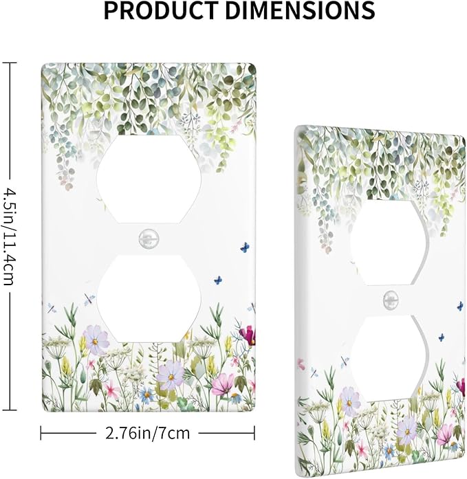 Green Floral Leaves Outlet Covers Wild Flower Light Switch Cover Decorative Wall Plate Electrical Switchplate Faceplate for Bathroom Kitchen Bedroom