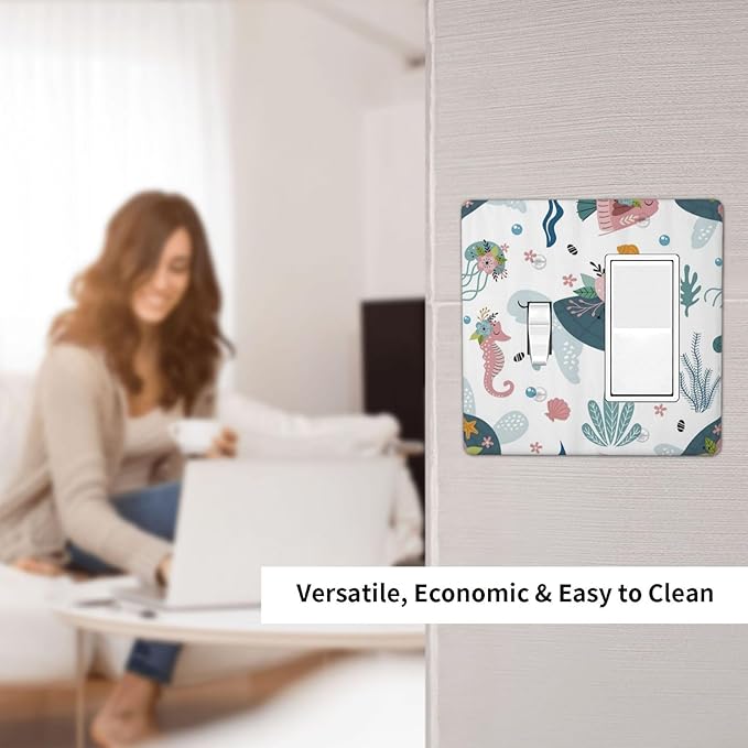 Underwater Floral Turtle Animal 2 Gang Light Switch Covers Single Toggle Rocker Combo Wall Plate Electrical Faceplate Decorative Switchplate for Nursery Kidsroom Bedroom Decor