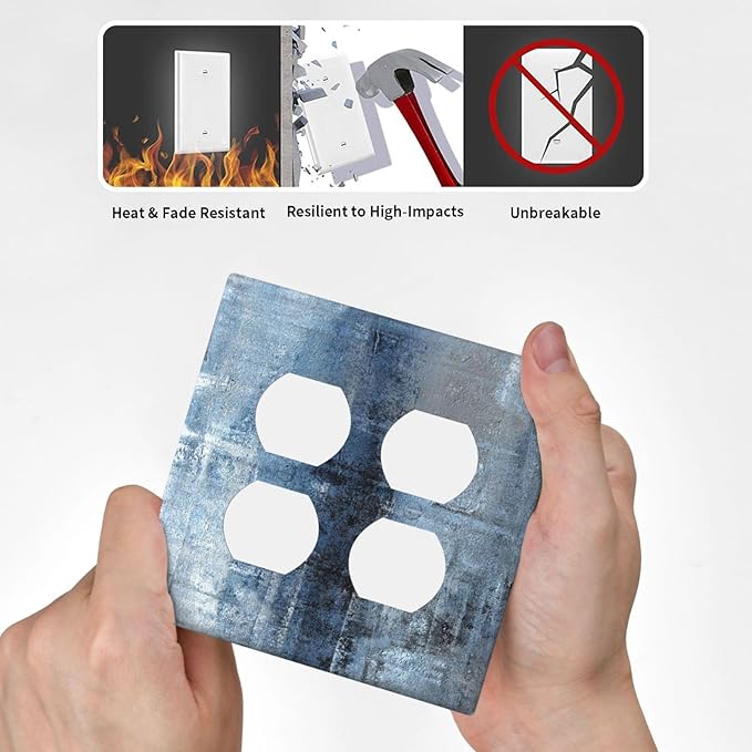 Outlet Covers Navy Blue Gray Abstract Ink Painting 2 Gang Decorative Light Switch Cover Double Duplex Wall Plates Switch Plates Electrical Socket Covers for Bathroom Bedroom Decor