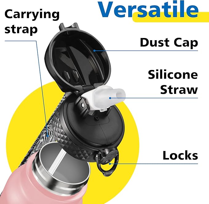 Han's Bottle Sports Water Bottle - 32 Oz, Straw Lid, Leak Proof, Vacuum Insulated Stainless Steel, Double Walled, Thermo Mug,Blush